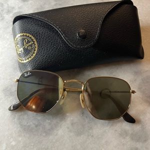 Ray-Ban RB3548N Hexagonal Flat Lenses Sunglasses with Gold Frame Green Lenses